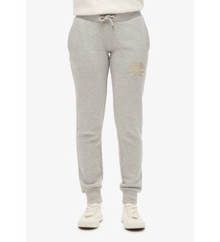 Superdry para mujer. W7011093A Pantalón jogger con logotipo metalizado Luxe gris (M), Casual, Deportivo, Algodón, Multideporte, Sostenible