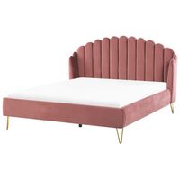 cama con somier de terciopelo rosa 180 x 200 cm patas de metal cabecero retro capitone ambillou
