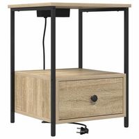 mesita de noche - mesilla de noche con estacion de carga con cajon roble sonoma mc6829