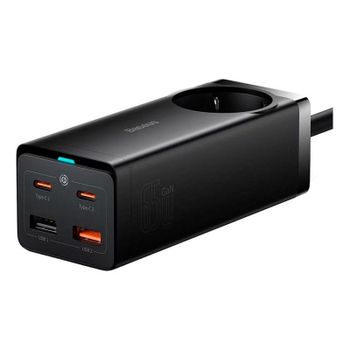 Cargador Baseus GaN3 Pro PSZM000901 65W 2x USB-C 2x USB-A Toma AC Protección Avanzada Negro