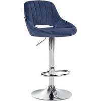 taburete de bar x1 con reposapies giratorio y regulable en terciopelo azul y metal 100005214