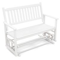 costway banco de patio para 2 plazas banco mecedor con suave seguro asiento de listones y respaldo curvado deslizamiento 126 x 68 x 100 cm blanco
