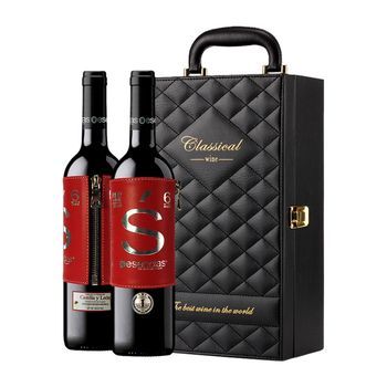 Esencias Vino Tinto Estuche Maletín De Lujo Con 2 Exclusivos Vinos Premium Edición Limitada Etiqueta De Cuero Y Set De 4 Accesorios Vino Crianza 75 Cl