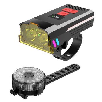 BIKIGHT Juego de faros de bicicleta con emparejamiento Bluetooth, claxon de 120 dB, faro delantero con cubierta antiempa