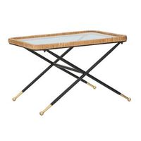 mesa de centro de hierro madera y cristal 70x50x45 cm