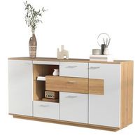 aparador - mueble para salon - mdf - blanco y natural 160x40x77cm