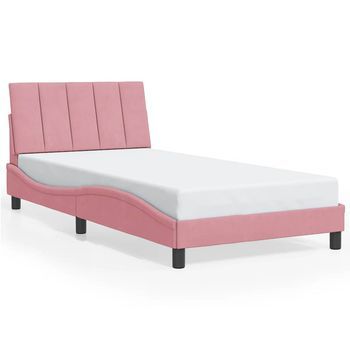 Cama Individual | Cama Para Adultos | Estructura De Cama Sin Colchón Terciopelo Rosa 100x200 Cm
