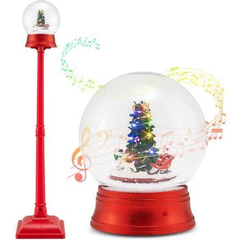 Farola Navideña Musical De 153 Cm, Costway Lámpara Globo De Nieve Con 8 Tonos, 15 Luces Led Coloridas
