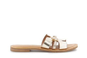 zapatilla plana de piel con banda ancha y accesorio joya gold 38