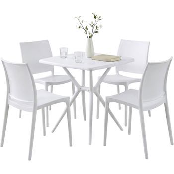 Conjunto De Muebles De Jardín Amino Con 4 Sillas Plástico Blanco 156x156x81 Cm Clp