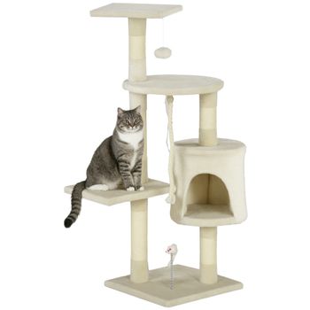 PawHut Árbol para Gatos Rascador de 4 Pisos con Cueva Múltiples Plataformas y Juguetes 75x40x112 cm Beige   Aosom España