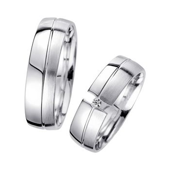 Alianzas oro blanco con diamante ancho 6 mm