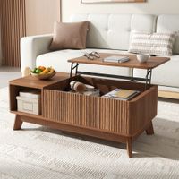 mesa de centro elevable efecto nogal con 1 nicho 95x48 cm