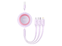 cable usb - baseus 3-en-1 bright mirror retractil carga rapida multidispositivo a usb-c-lightning-micro 110 cm 35a morado