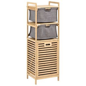 Armario De Baño De Bambú Puerta Abatible Con Cestas Estante Marrón Claro 120 Cm Cutervo