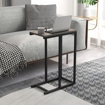 Mesa Auxiliar En Forma De C Para Sofá Y Cama Altura 64 Cm Mesa Lateral Con Estructura De Metal Para Salón Espacios Reducidos Gris Cfw76571