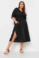 limited collection vestido negro con lino cintura fruncida mujer curvy y tallas grandes limited collection