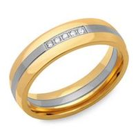 anillo acero inoxidable circonita dorado 6 mm ancho