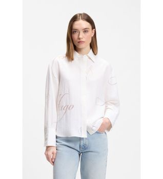 HUGO para mujer. 50562585 Blusa Echinacea estampado blanco (42), Casual, Viscosa, Manga larga