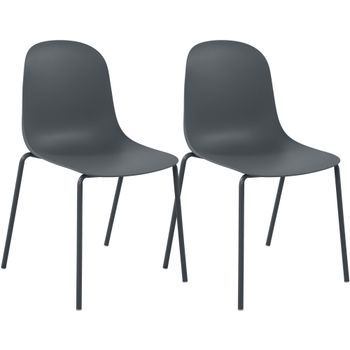 Set De 2 Sillas Apilables Hardin Plástico Gris Oscuro 55x51x85 Cm Clp