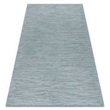 Alfombra Sisal Patio 3075 Diamantes Tejido Plano - Turquesa 194x290 Cm