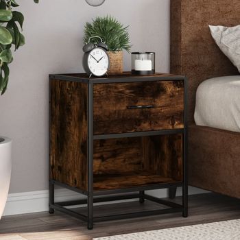 Mesitas De Noche - Mueble De Dormitorio - Madera De Ingeniería - Roble Ahumado (40x31x50cm)