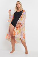 yours kimono playero melocoton de flores mujer curvy y tallas grandes yours