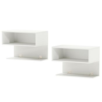 Costway Juego de 2 Mesitas de Noche Flotantes Modernas con Estantes Abiertos Mesa Auxiliar de Pared para Dormitorio y Sala de Estar Blanco