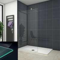 aica walkin mampara panel de ducha vidrio templado de 10mm con tratamiento antical con una barra de 140cm perfil cromado 108-110x200cm