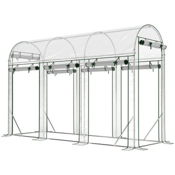Outsunny Invernadero de Túnel 3x1x2 m con 8 Puertas Enrollables y Estructura de Acero Galvanizado Anti-UV Transparente