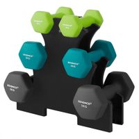 songmics - juego de mancuernas 3 pares 2 x 1 kg 2 x 2 kg 2 x 3 kg soporte de almacenamiento gimnasio y musculacion revestimiento de neopreno antideslizante