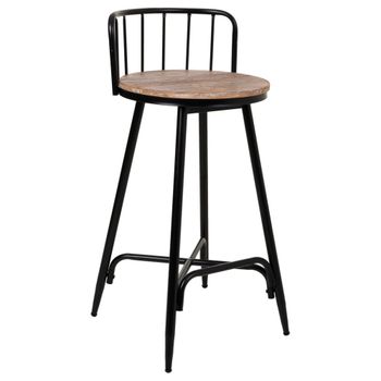 Taburete con respaldo de metal y madera negro 41x41x88