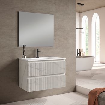 Mueble Marlus 80 Cm, Blanco Carrara. Pack Mueble + Lavabo.