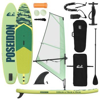 Tabla Sup Inflable Con Vela Poseidon 330 X 76 X 15 Cm Verde Vidaxl