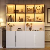 vitrina - mueble de salon - tablero de particulas y cristal - blanco 160x30x200cm