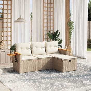 Conjunto De Sofás Jardín Con Cojines 4 Uds | Mueble Jardin Mesa Y Sillas Ratán Sintético Beige Cfw547505
