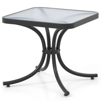 Costway Mesa de Patio con Tapa de Vidrio Templado Mesa Auxiliar de 50 cm con Estructura de Metal Resistente para Interior Exterior Jardín Balcón