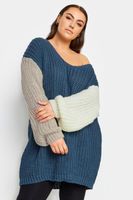 yours jersey de punto grueso azul marino bloques de color mujer curvy y tallas grandes yours