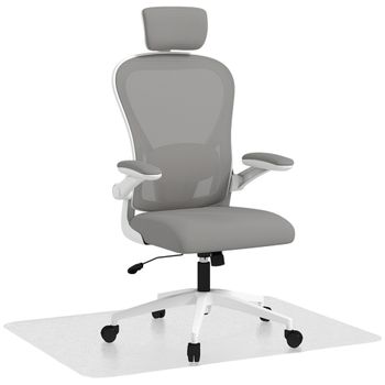 HOMCOM Conjunto de Oficina Incluye 1 Silla de Oficina de Malla Gris y 1 Alfombra Protectora 90x120 cm   Aosom España