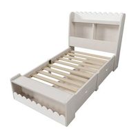 cama individual infantil con cajones estanteria y banco con almacenamiento estructura de madera 90x200 cm blanca con acabado en roble sin colchon