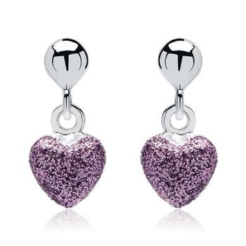 Pendientes de plata 925 con corazones morados brillantes