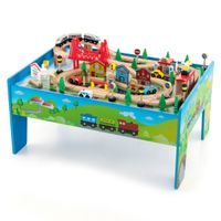 costway mesa de juegos de tren de 80 piezas de madera maciza para ninos vias de tren para ninos y ninas 3 anos 825 x 60 x 40 cm multicolor