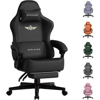 Gtplayer Silla De Juegos Con Apoyo Para Pies Para Adultos, Cuero, Negro