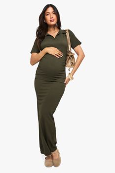 Vestido Premamá Maxi Texturizado Con Botones, Verde