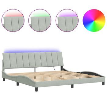 Cama Matrimonial | Cama Para Adultos | Estructura Cama Con Luces Led Terciopelo Gris Claro 200x200 Cm