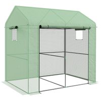 outsunny invernadero de jardin 28m con 1 gran puerta enrollable y 2 ventanas 200x140x200 cm verde   aosom espana