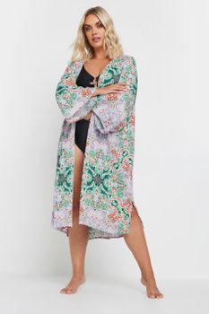 Yours Kimono Verde Y Lila Cachemira, Mujer Curvy Y Tallas Grandes, Yours