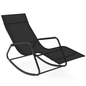 Costway Tumbona Mecedora de Exterior con Reposabrazos y Estructura de Metal Sillón de Relax para Patio Terraza Carga 160kg Negro
