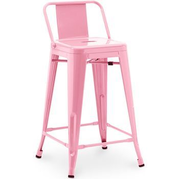 Taburete De Bar Con Respaldo - Diseño Industrial - 60cm - New Edition - Stylix  Rosa