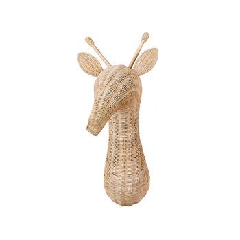 Decoración De Pared Cabeza De Jirafa Infantil Hecho A Mano Boho Ratán Claro Bananec